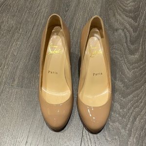Christian Louboutin nude patent wedge heels